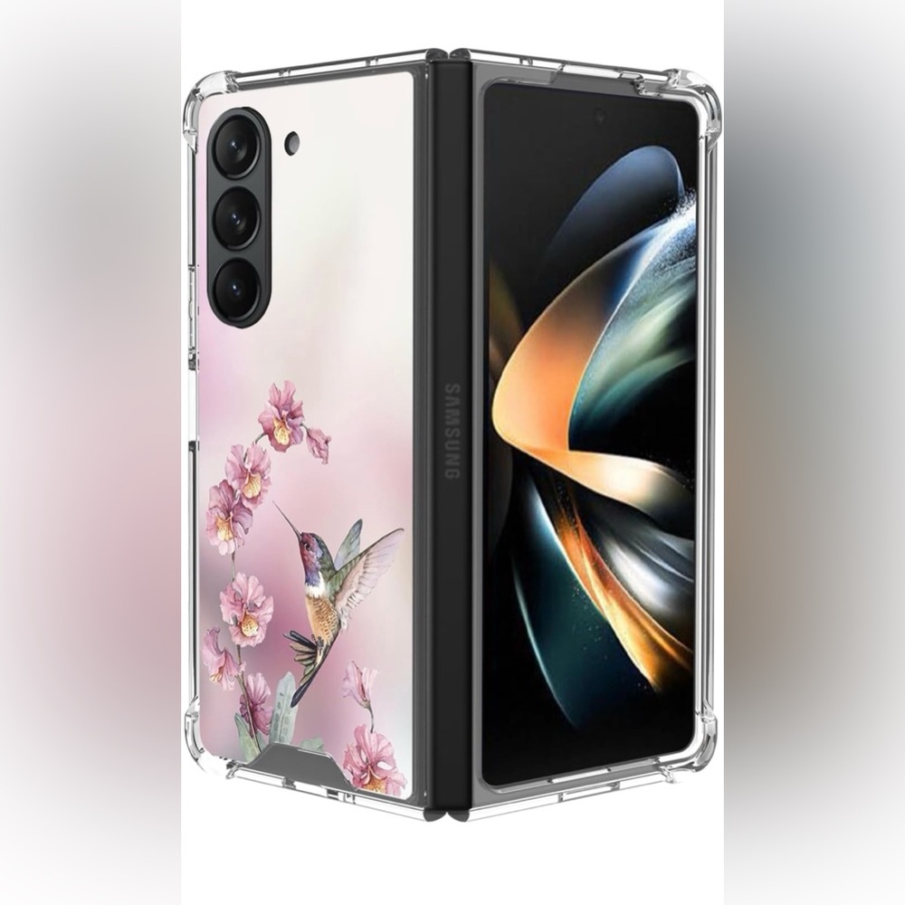 OOK for Samsung Galaxy Z Fold 5 Case,Clear Z Fold 5 Case Cute Pink Flower